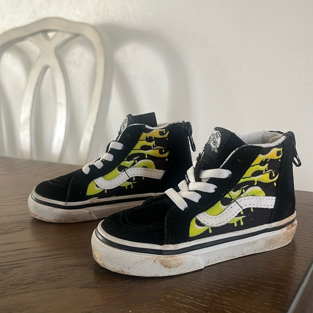 Toddler Green Flame High Top Vans